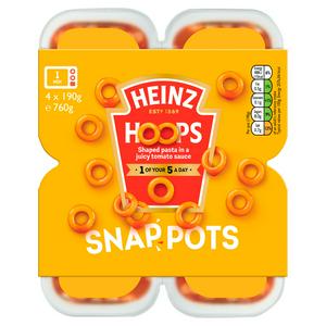 Heinz Spaghetti Hoops Snap Pots In Tomato Sauce 4 X190g