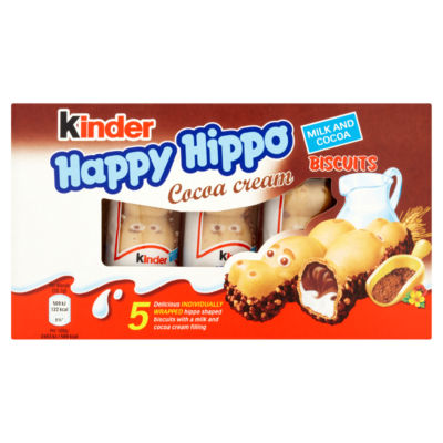 Kinder Happy Hippo Cocoa Chocolate Cream Biscuits Multipack 5 Pack 103g